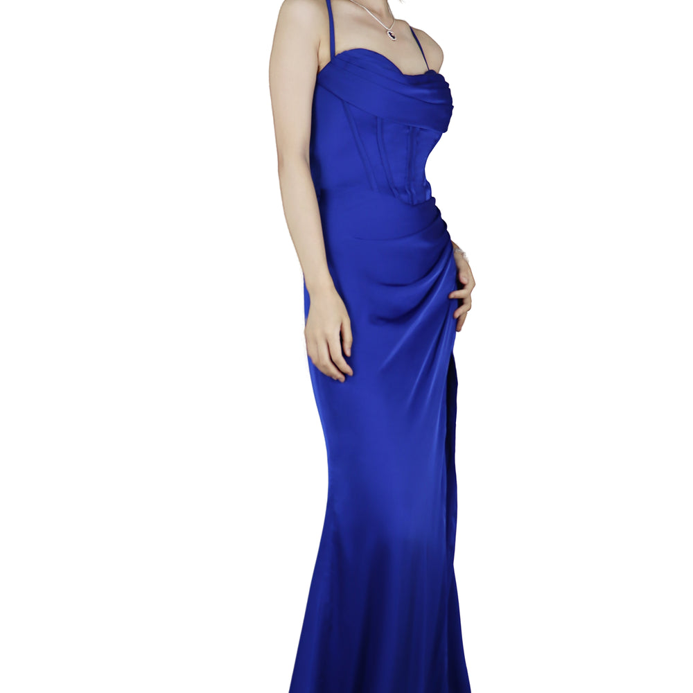 Royal Blue Spaghetti-Strap Long Prom Dress with Slit