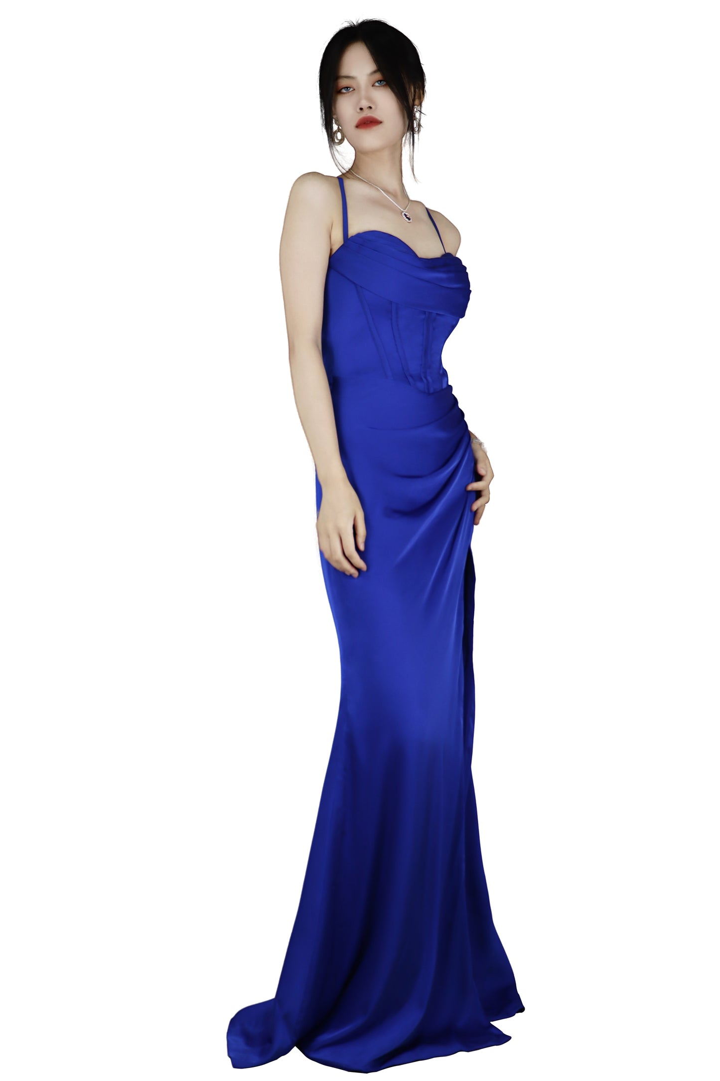 Royal Blue Spaghetti-Strap Long Prom Dress with Slit