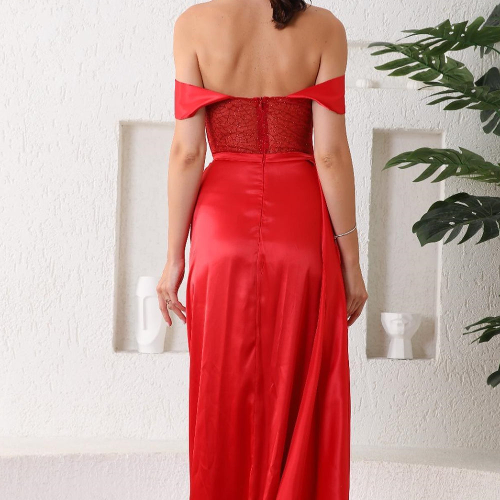 
                      
                        Amazing Red Off-the-Shoulder Sweetheart Mermaid Prom Dress with Split
                      
                    