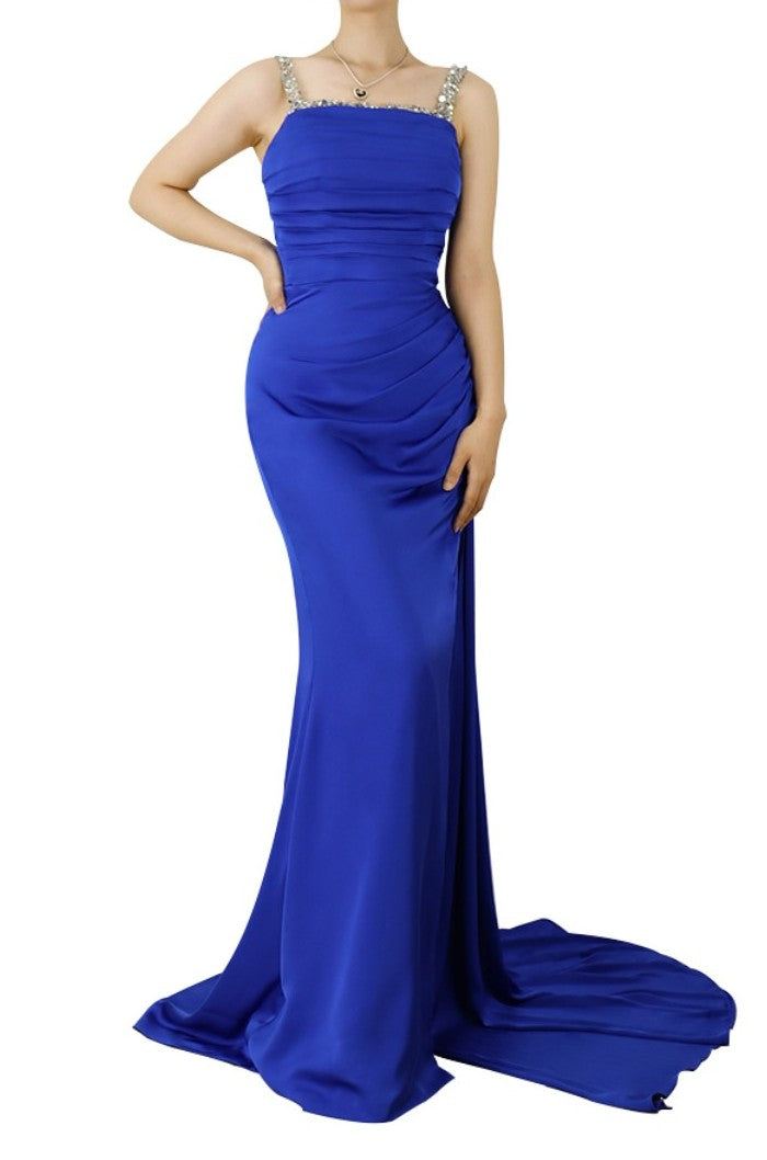 Royal Blue Sweetheart Sleeveless Long Prom Dress with Pleats and Slit