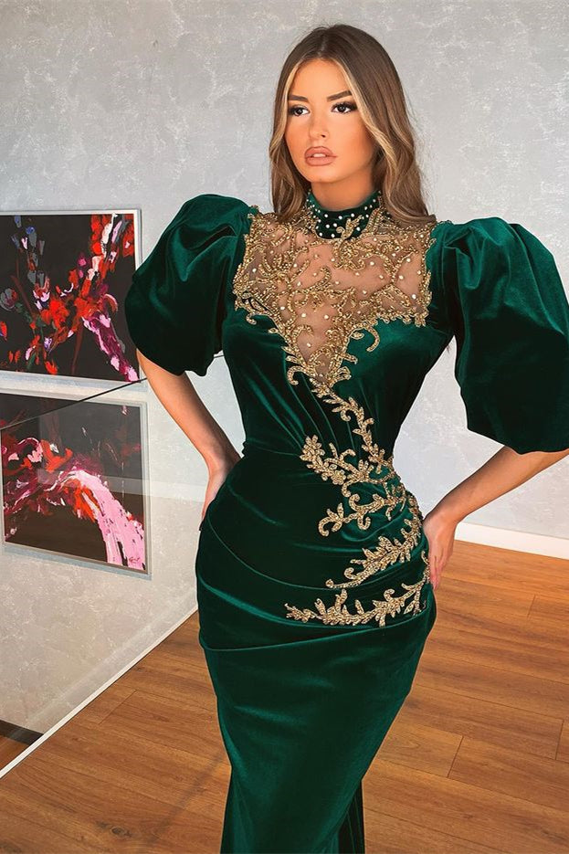 
                      
                        Dark Green Bubble Sleeves Mermaid Prom Dress
                      
                    