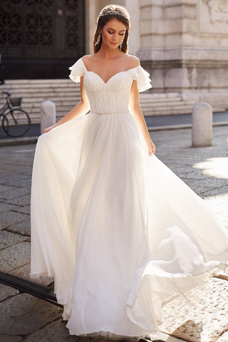 Off-the-Shoulder Chiffon Wedding Dress