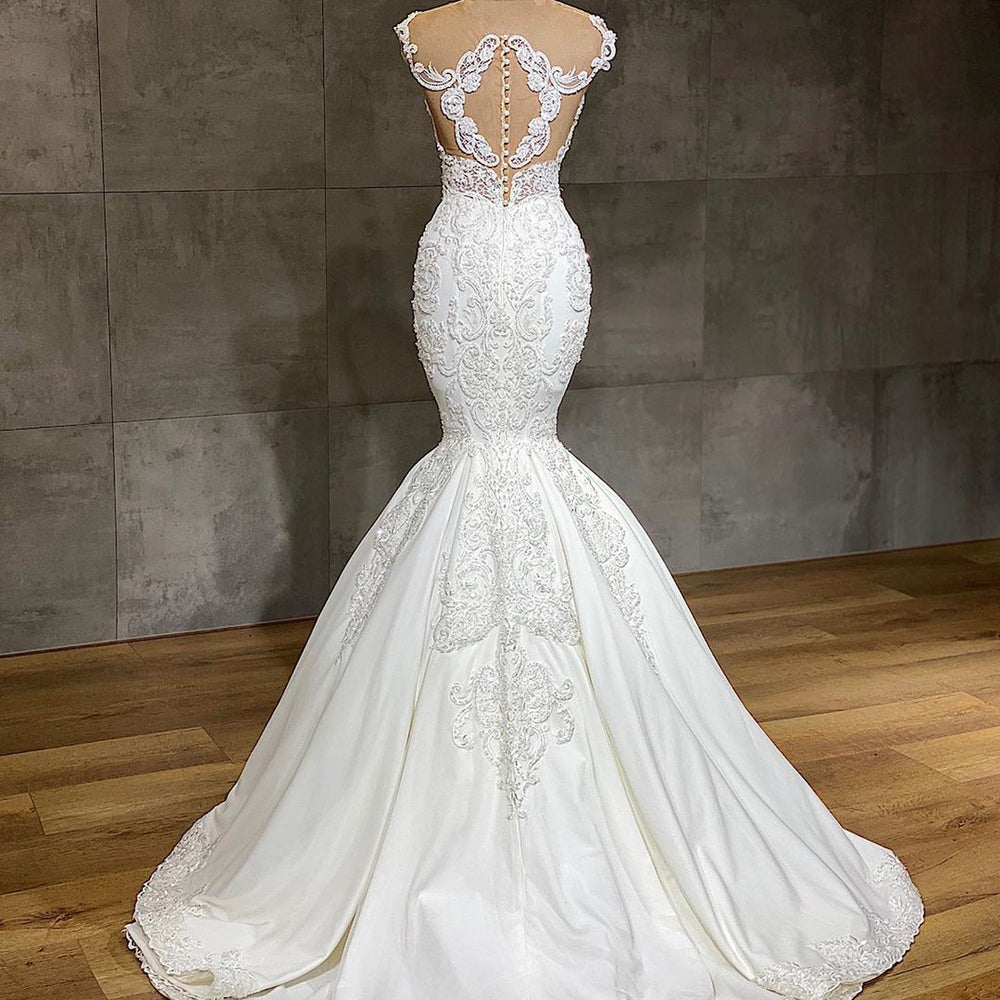 
                      
                        Lace Sweetheart V-Neck Sleeveless Mermaid Wedding Dress with Appliques
                      
                    