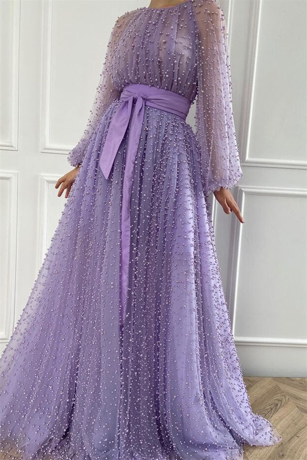 
                      
                        Lilac Pearls Mermaid Evening Dress with Beadings, Jewel, and Belt Online
                      
                    