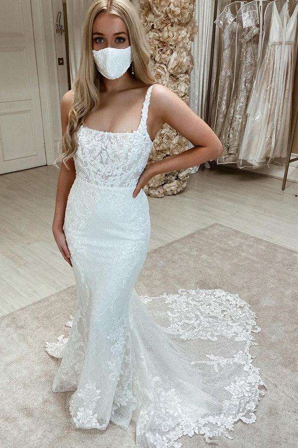 Sleeveless Bateau Mermaid Wedding Dress with Tulle Appliques