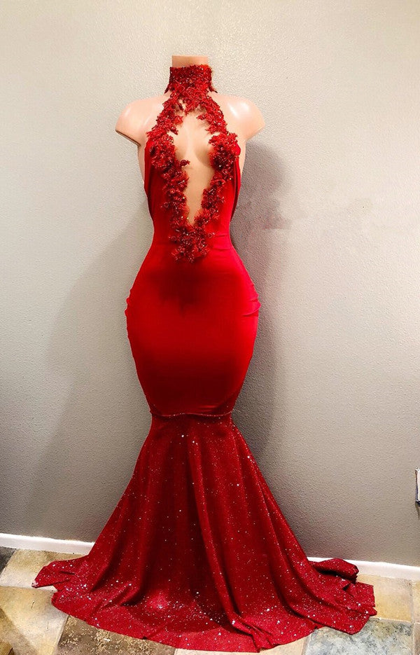 
                      
                        Red High Collar Mermaid Prom Dress with Sequins
                      
                    