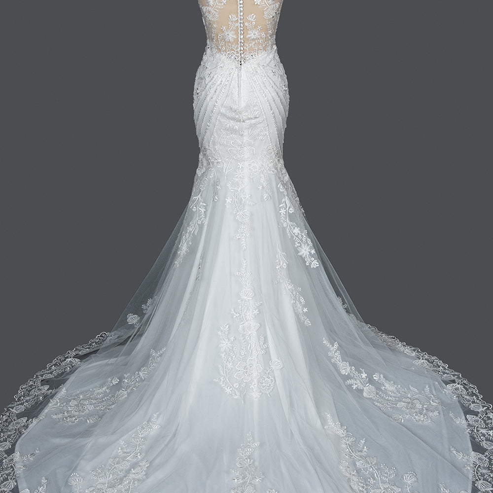 
                      
                        Mermaid Scoop Neck Jewel Wedding Dress with Beadings and Appliques
                      
                    