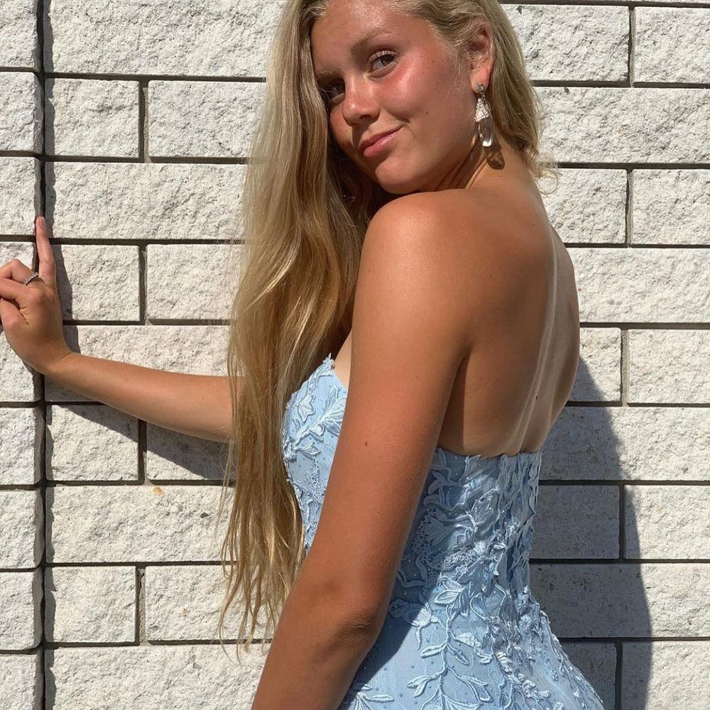 
                      
                        Sky Blue Mermaid Prom Dress with Slit
                      
                    