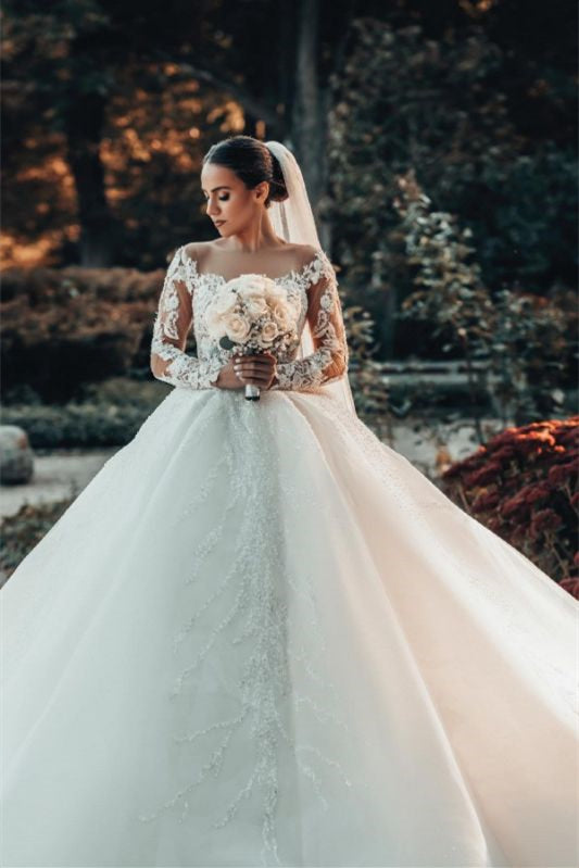 Off-the-Shoulder Ball Gown Lace Wedding Dress