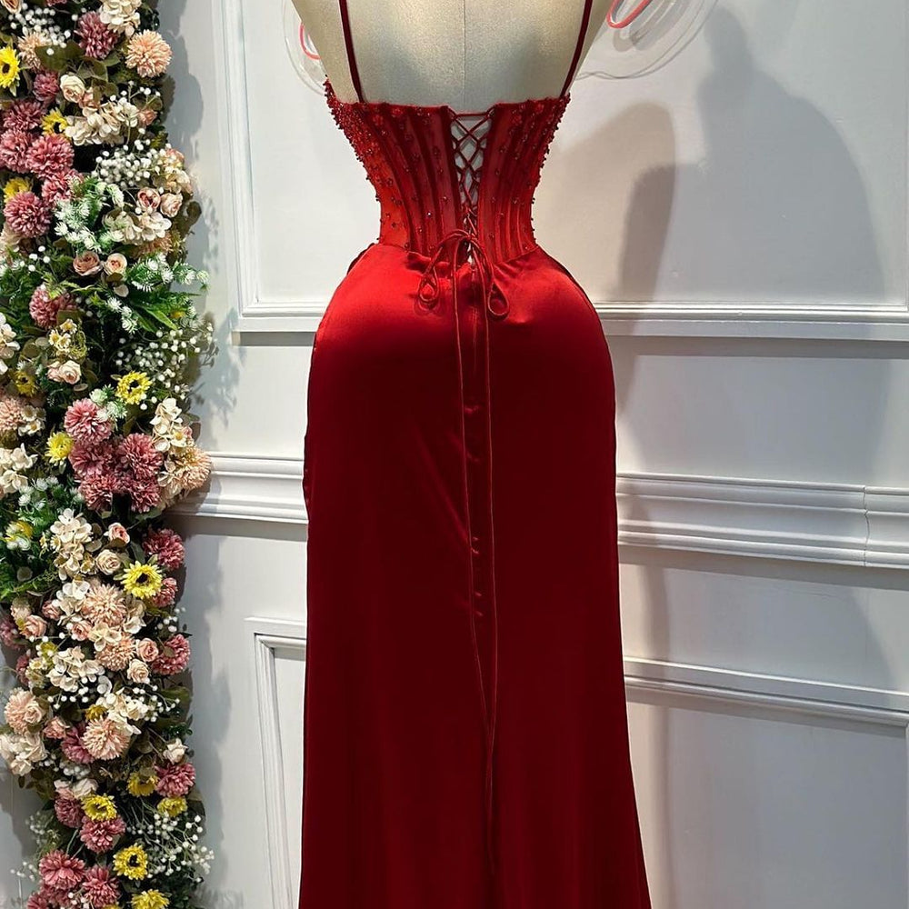 
                      
                        Fashion Red Spaghetti Strap Split Mermaid Prom Dress
                      
                    