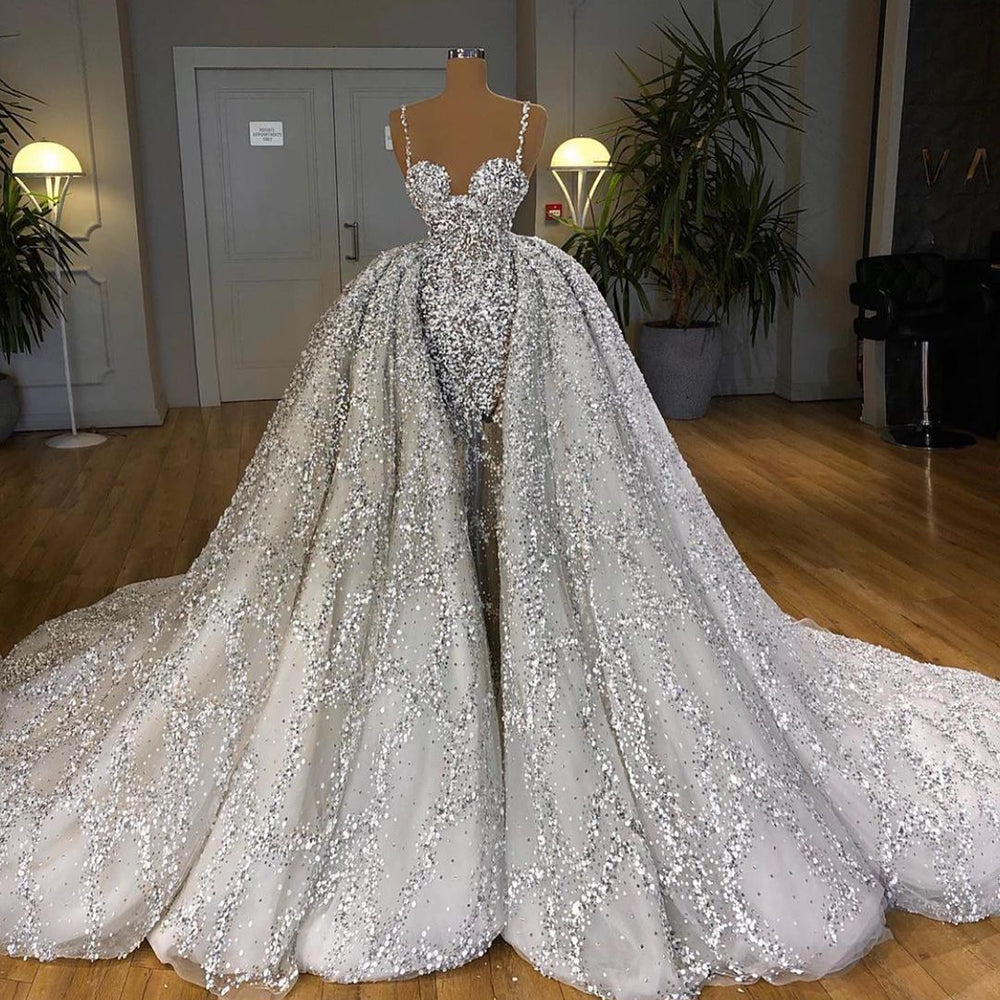 
                      
                        Brilliant Sweetheart Sequin Mermaid Wedding Dress with Ruffle Train
                      
                    