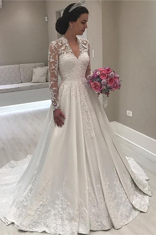 Sweetheart Long Sleeve Lace Appliques Mermaid Wedding Dress