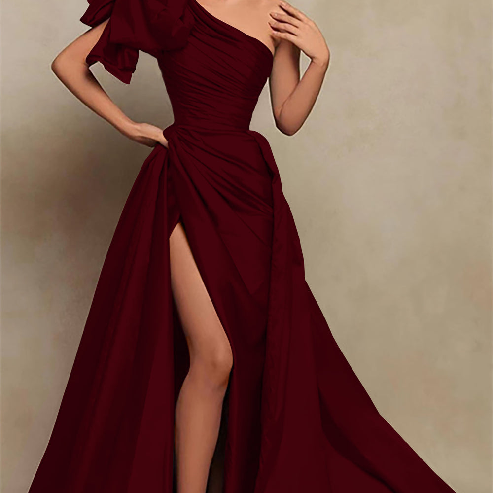 
                      
                        Vintage Burgundy One-Shoulder Mermaid Prom Dress with Slit
                      
                    