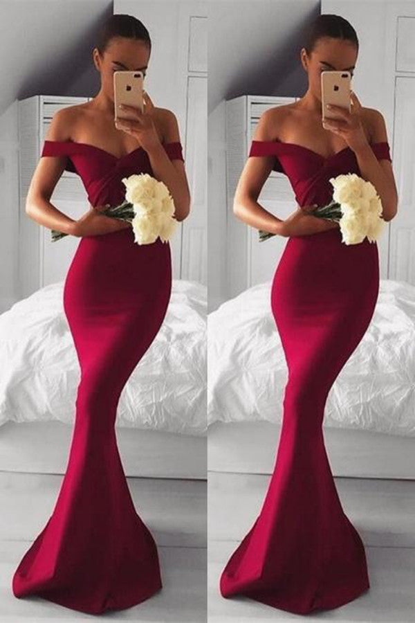 Off-the-Shoulder Burgundy Mermaid Prom Dress