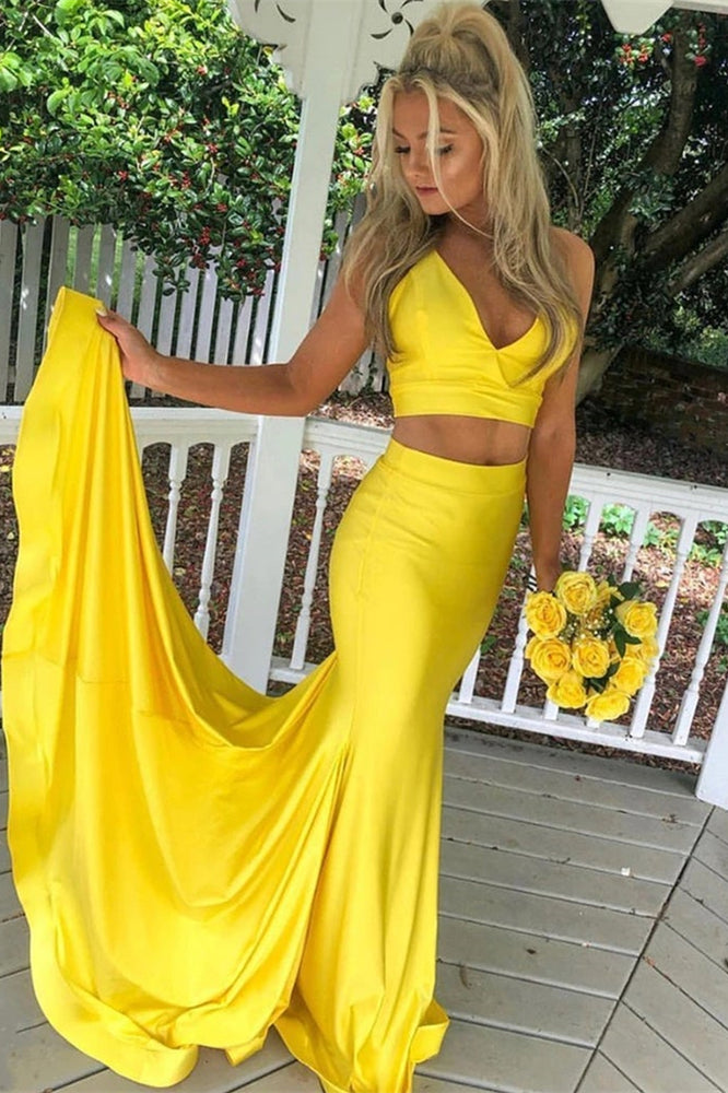 Two-Piece Yellow Mermaid Prom Dress