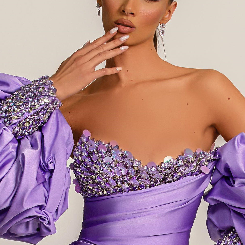 
                      
                        Purple Mermaid Prom Dress with Bubble Sleeves
                      
                    