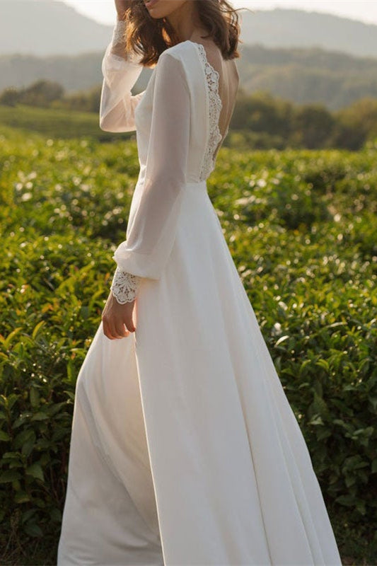 
                      
                        Long Sleeve Backless Chiffon Wedding Dress
                      
                    