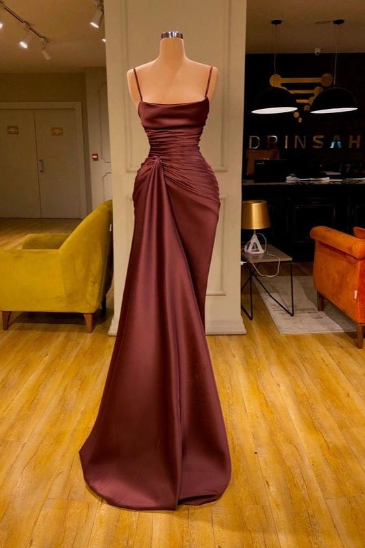 Cabernet Spaghetti-Straps Mermaid Prom Dress with Ruffles