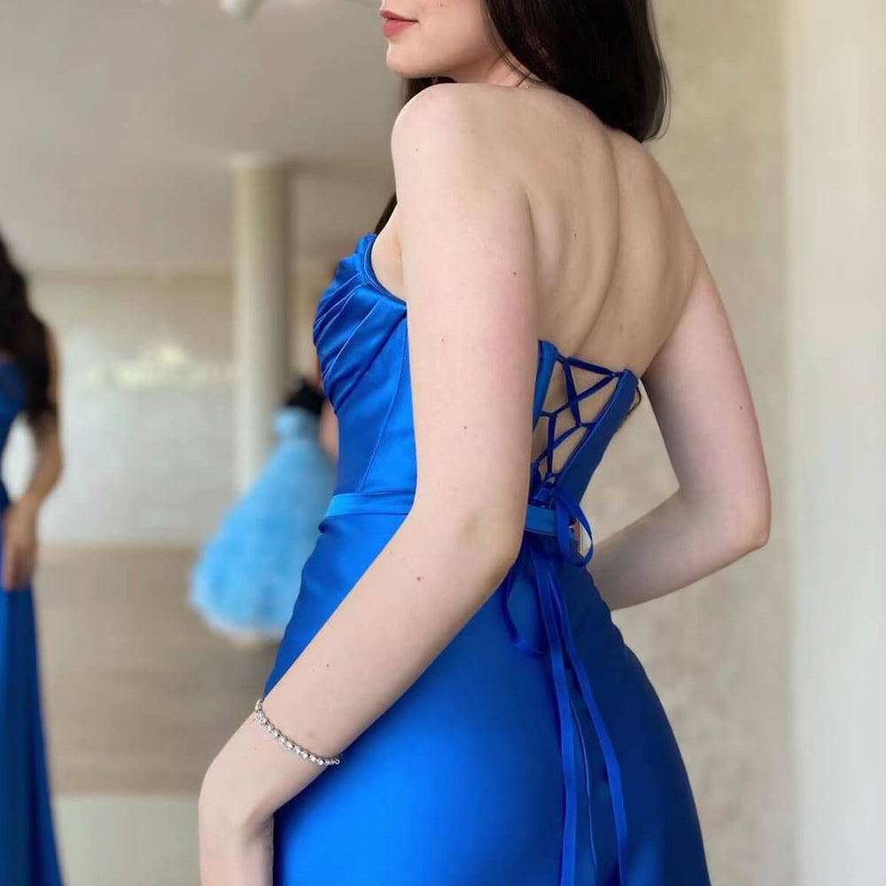 
                      
                        Royal Blue Strapless Sleeveless Prom Dress with Split
                      
                    