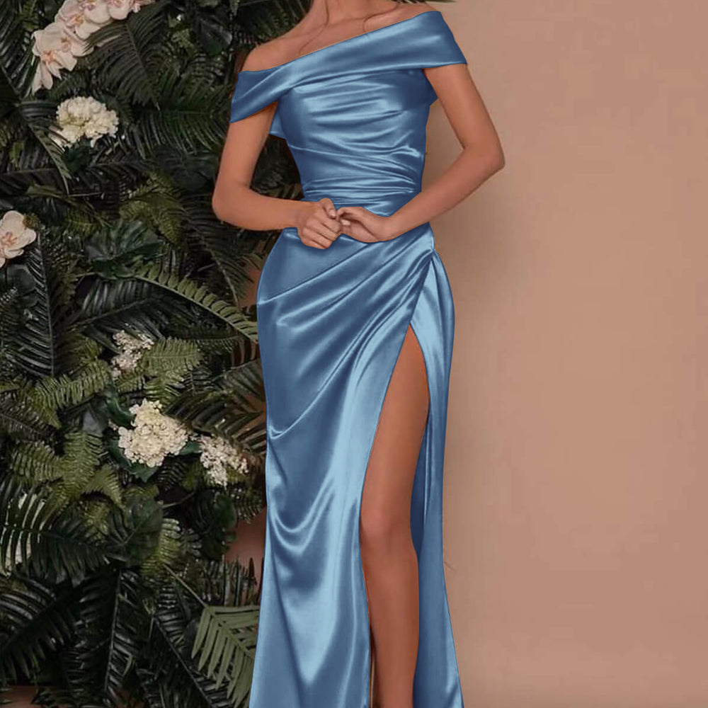 
                      
                        622. Champagne Off-The-Shoulder Charmeuse Prom Dress with Split Mermaid
                      
                    