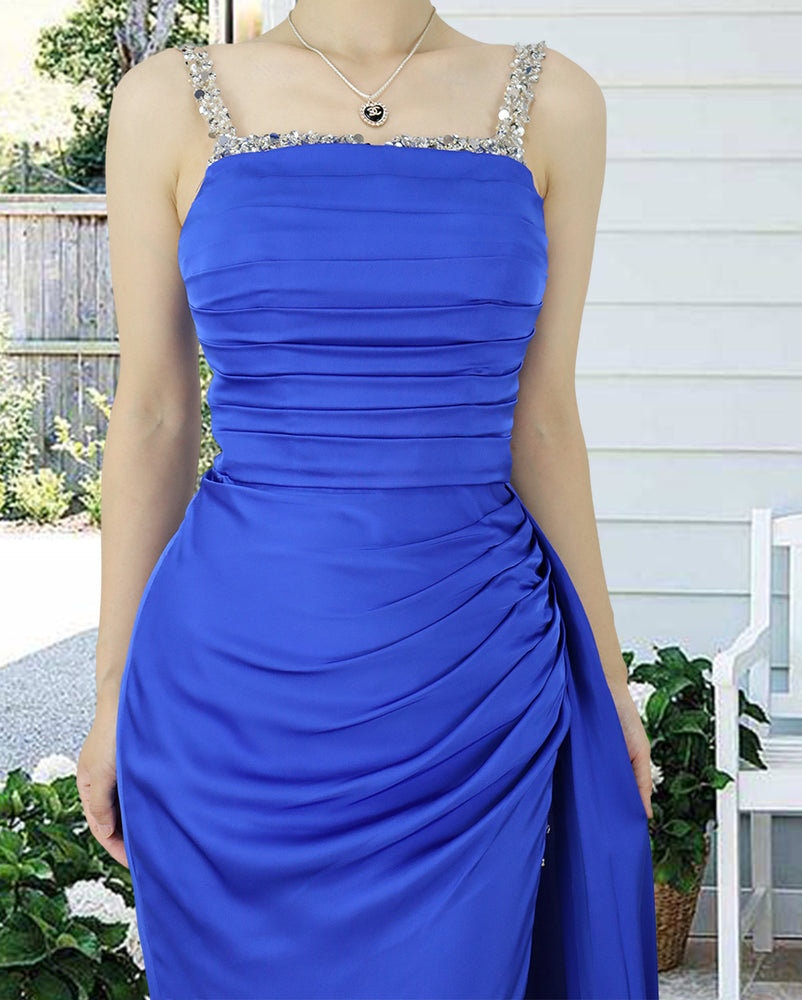 
                      
                        Royal Blue Sweetheart Sleeveless Long Prom Dress with Pleats and Slit
                      
                    