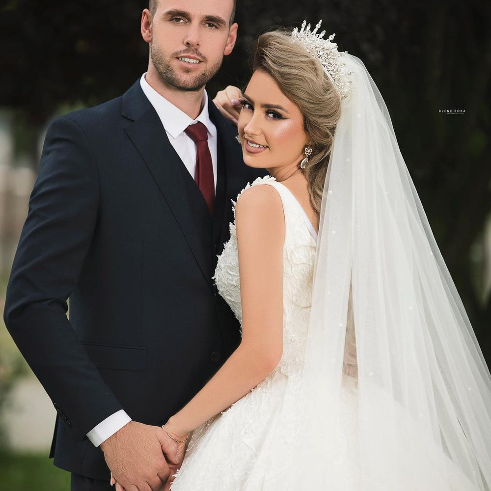 
                      
                        Long Princess V-Neck Wedding Dress with Tulle Lace
                      
                    