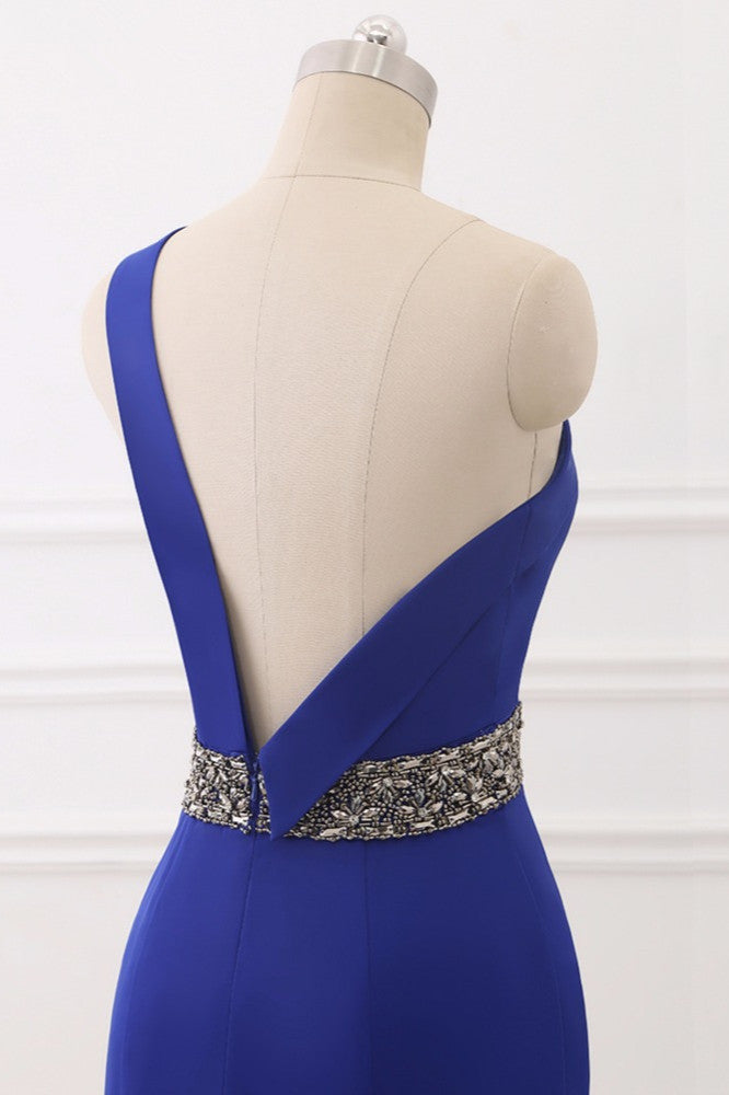 
                      
                        Royal Blue One-Shoulder Prom Dress with Mermaid Long Backless Beaded Design
                      
                    