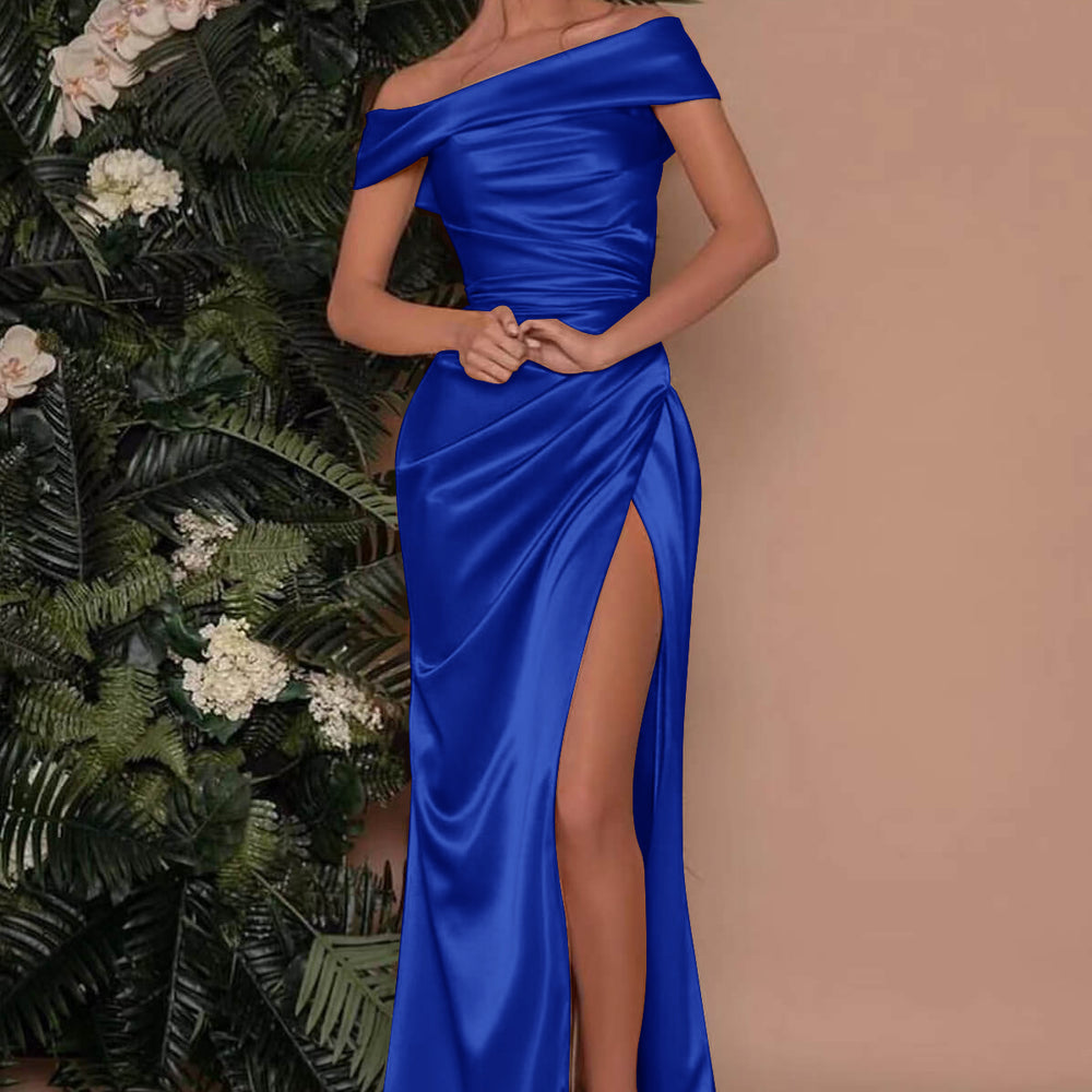 
                      
                        622. Champagne Off-The-Shoulder Charmeuse Prom Dress with Split Mermaid
                      
                    