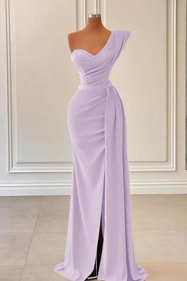 
                      
                        Sage One-Shoulder Mermaid Prom Dress with Beadings and Split
                      
                    