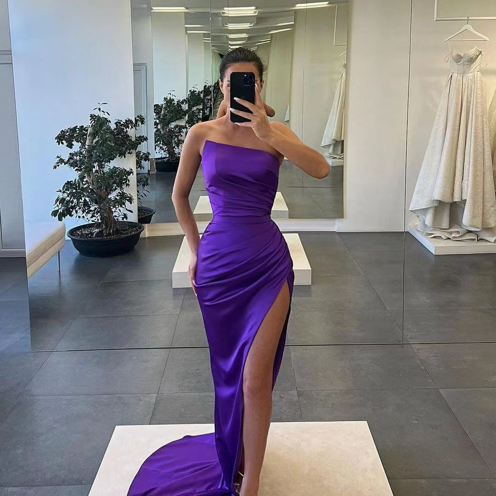 
                      
                        Gorgeous Sleeveless Satin Long Mermaid Prom Dress with Split
                      
                    