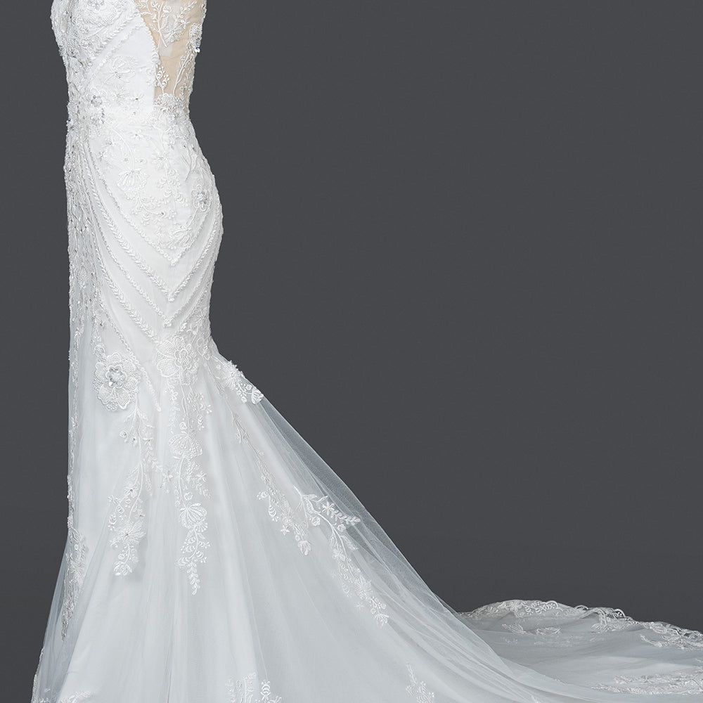 
                      
                        Mermaid Scoop Neck Jewel Wedding Dress with Beadings and Appliques
                      
                    