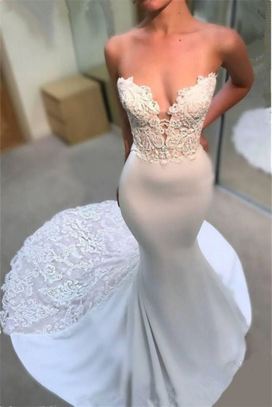 Sweetheart Mermaid Wedding Dress with Lace Appliques Bridal Gown 