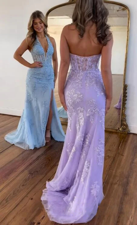 
                      
                        2024 Fitted Lace Blue Prom Dress with Split
                      
                    