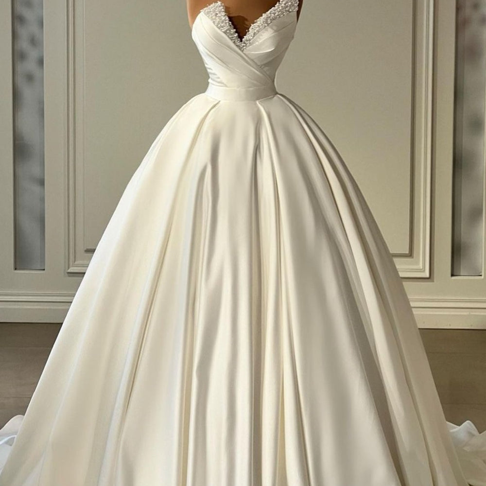 Charmeuse Sleeveless White Wedding Dress with Beading 