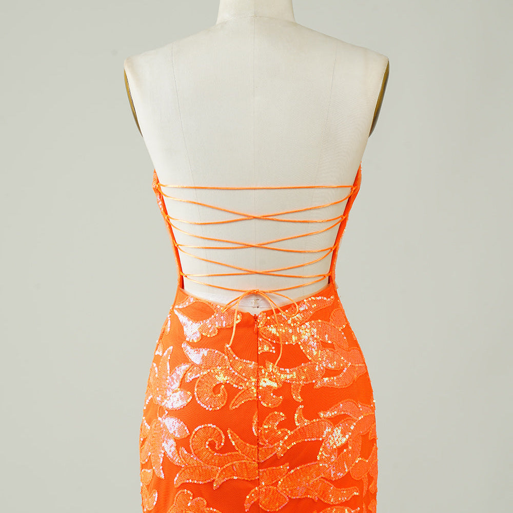 
                      
                        Orange Strapless Tight Homecoming Dress
                      
                    