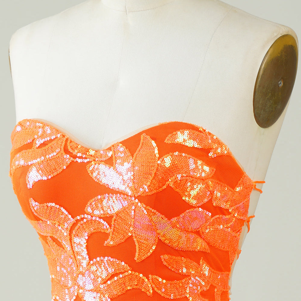 
                      
                        Orange Strapless Tight Homecoming Dress
                      
                    