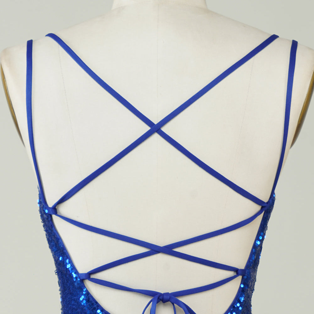 
                      
                        Royal Blue Sequined Backless Tight Homecoming Dress
                      
                    