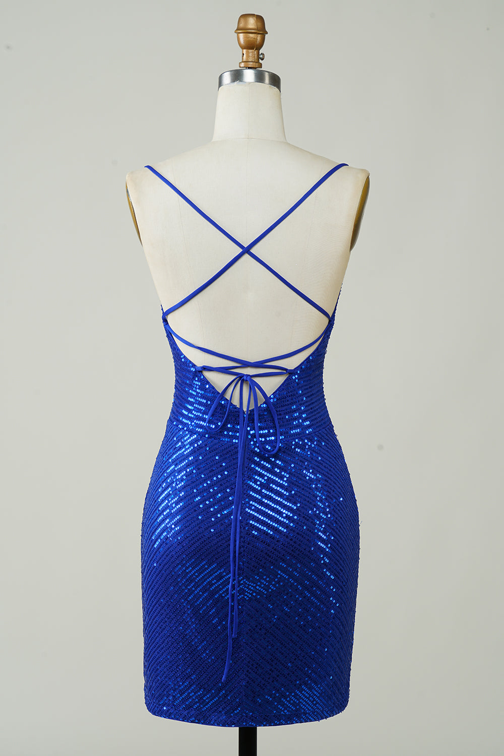 Royal Blue Sparkly Sequin Bodycon Spaghetti Strap Short Homecoming Dress