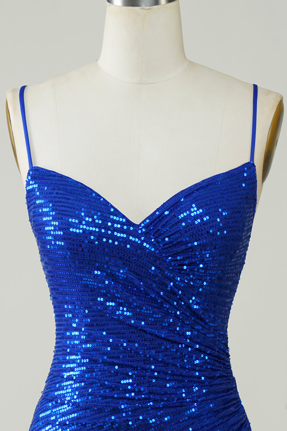 Royal Blue Sparkly Sequin Bodycon Spaghetti Strap Short Homecoming Dress