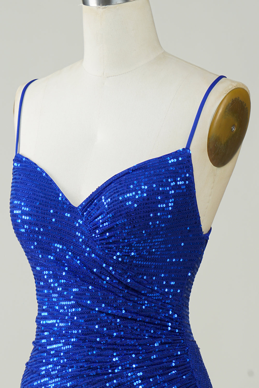 Royal Blue Sparkly Sequin Bodycon Spaghetti Strap Short Homecoming Dress