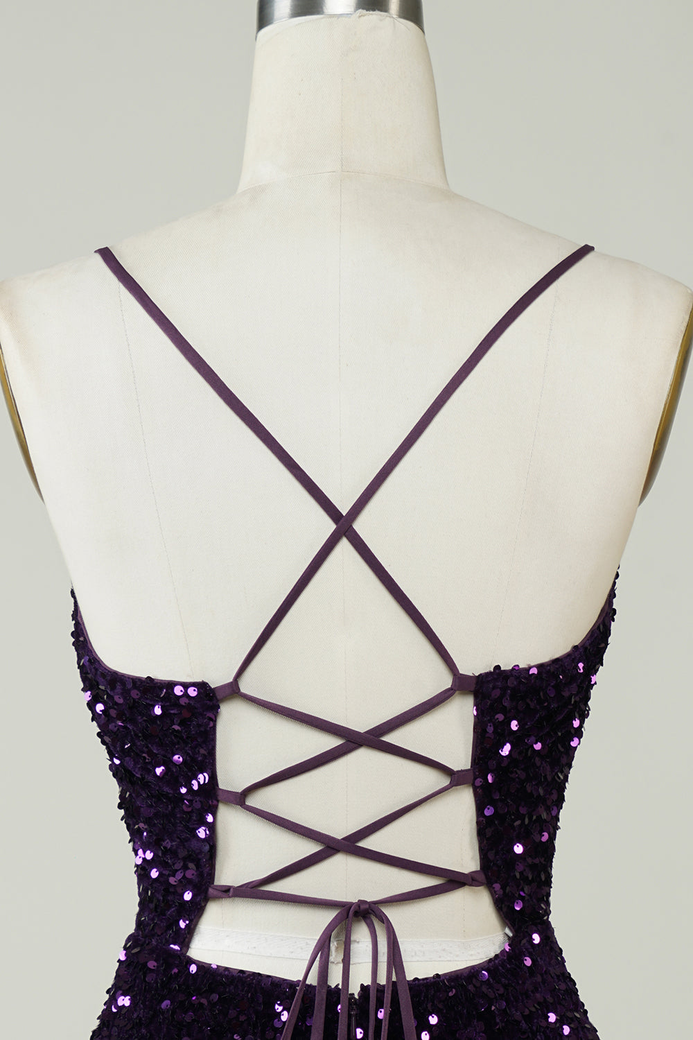 Purple Sparkly Sequin Backless Tight Short Homecoming Dress with Slit