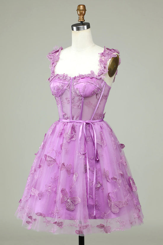 Purple Sweetheart A-Line Corset Homecoming Dress with Appliques