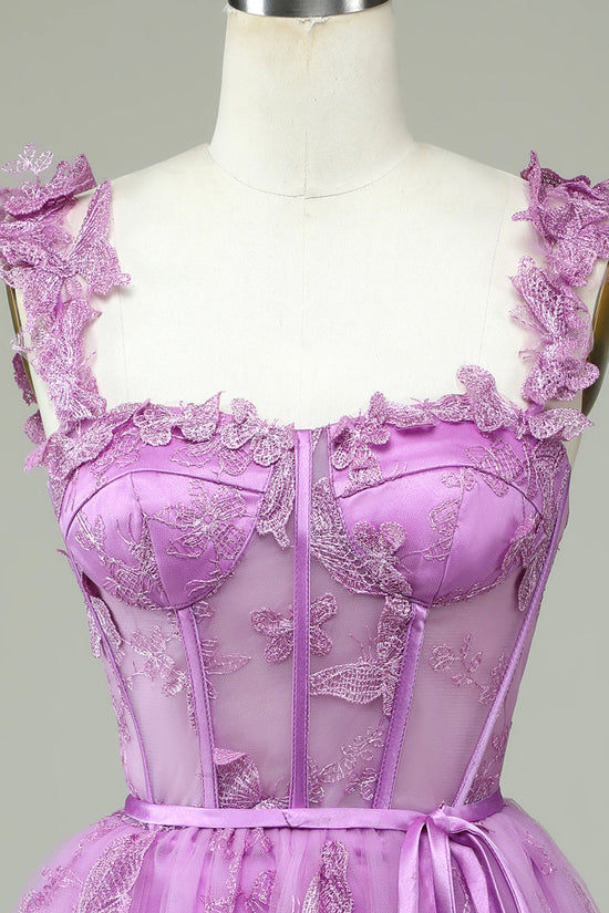 Purple Sweetheart A-Line Corset Homecoming Dress with Appliques