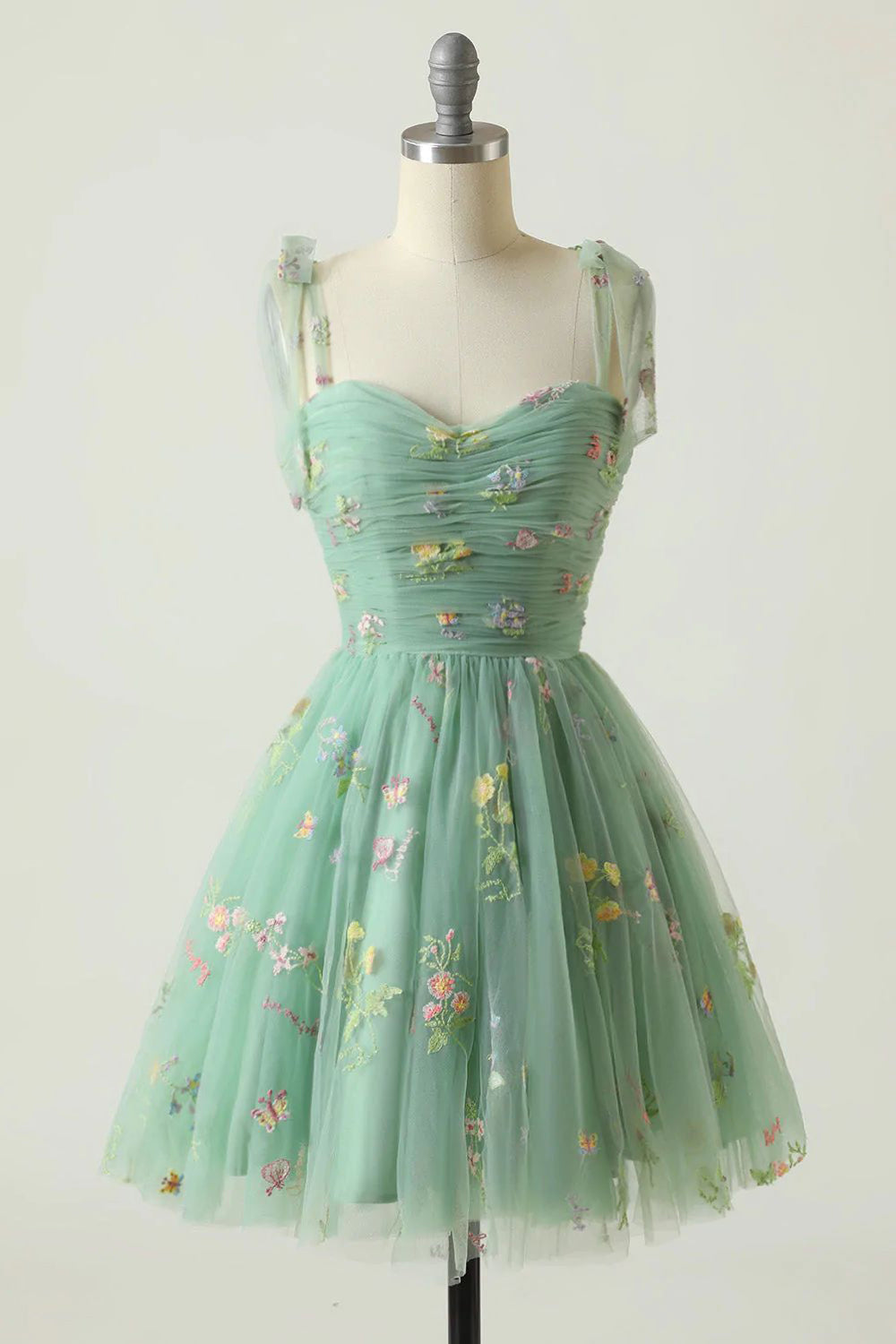 Green A-Line Homecoming Dress with Embroidery