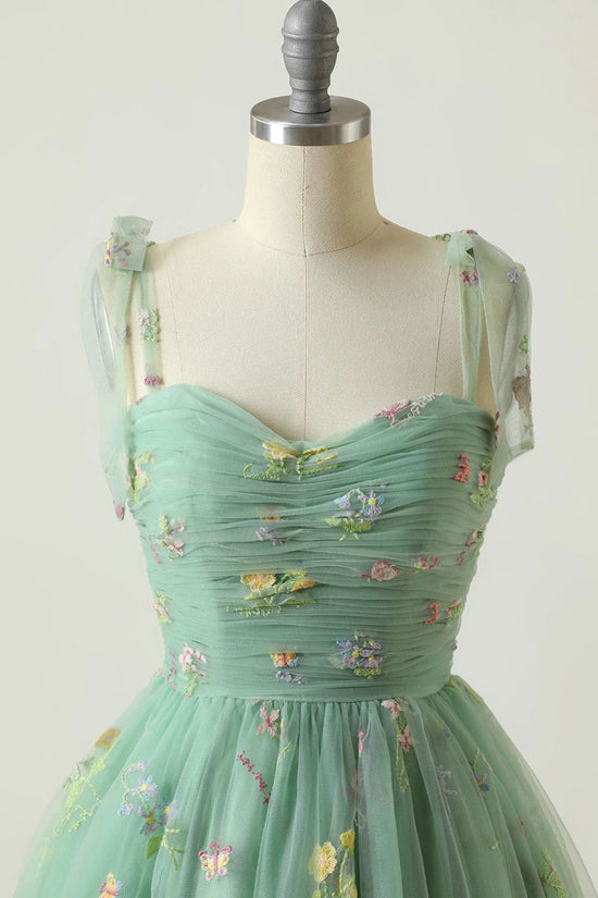 Green A-Line Homecoming Dress with Embroidery