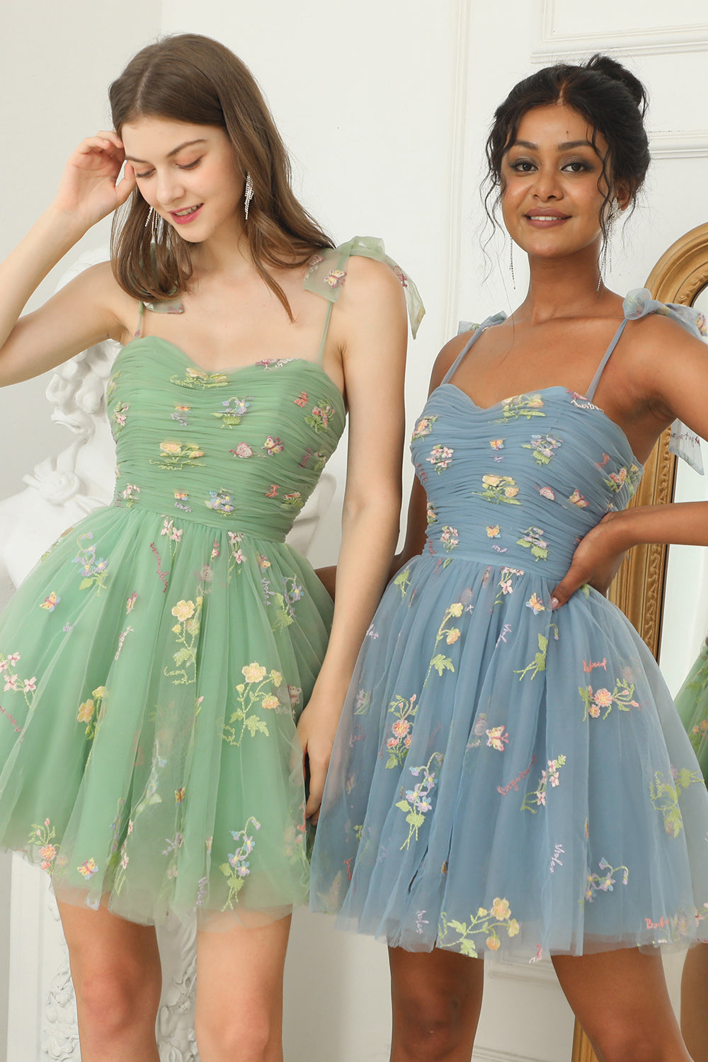 Green A-Line Homecoming Dress with Embroidery