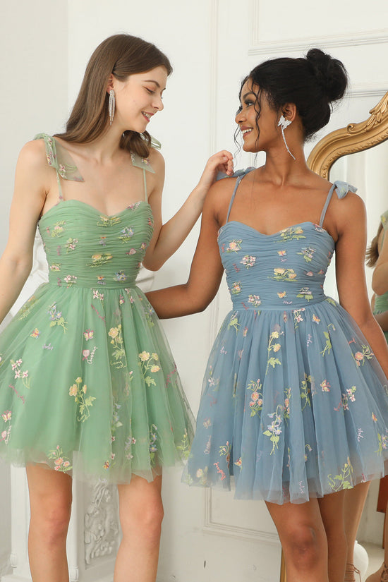 Green A-Line Homecoming Dress with Embroidery