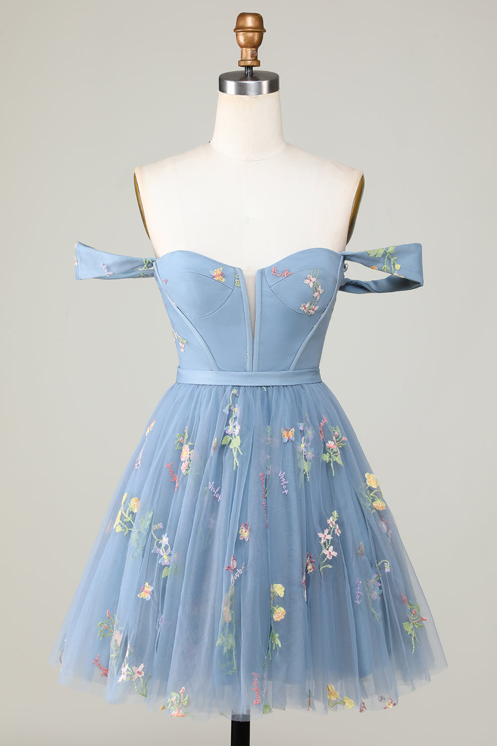 Grey Blue Sweetheart A-Line Homecoming Dress with Embroidery