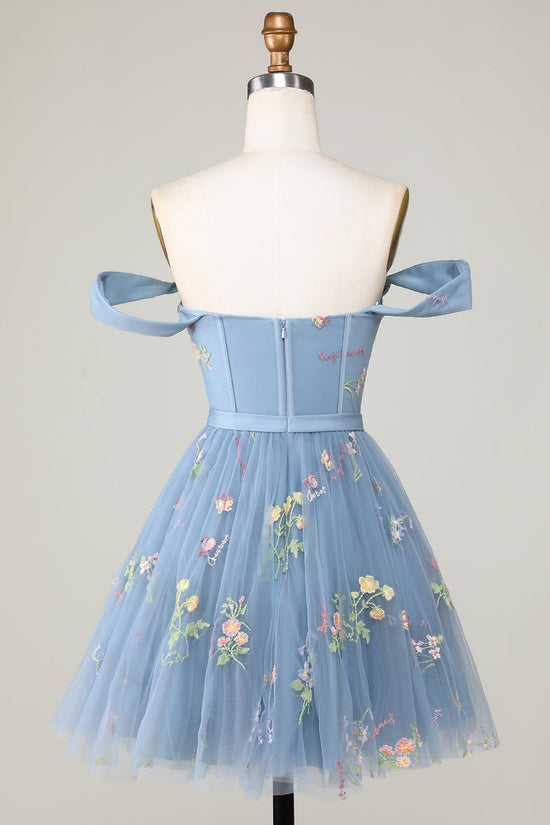 Grey Blue Sweetheart A-Line Homecoming Dress with Embroidery