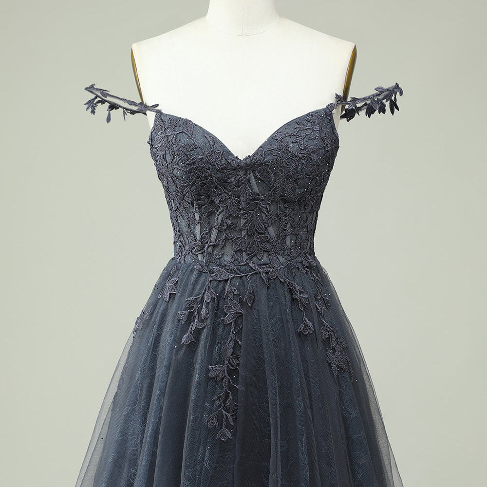 
                      
                        Navy Spaghetti Strap Homecoming Dress with Appliques
                      
                    